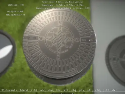 Sewer Cover 4 Basic Low-Poly Version Low-poly 3D model