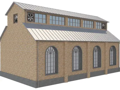 Warehouse 5 brick building with windows and doors Low-poly 3D model
