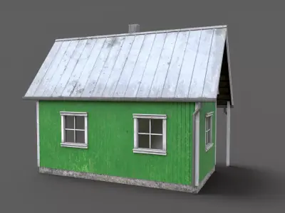 green cabin Low-poly 3D model