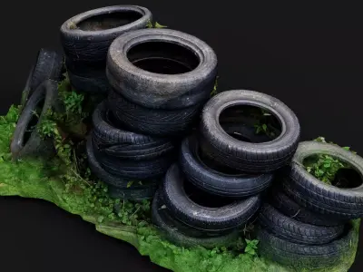 tires street abandoned barricade pt1 PBR photogrammetry Low-poly 3D model