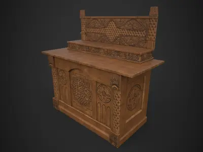 Altar wooden table with carvings Low-poly 3D model