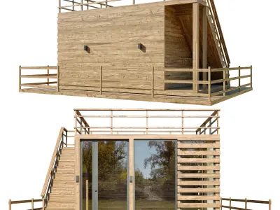 Besedca wooden cabin with stairs and railings 3D model