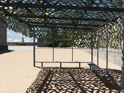 canopy with camouflage net Low-poly 3D model