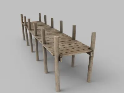 Wooden Pier Low Poly Game Ready Low-poly 3D model
