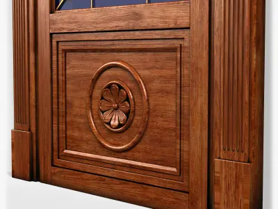 Door0040 wooden door with stained glass 3D model