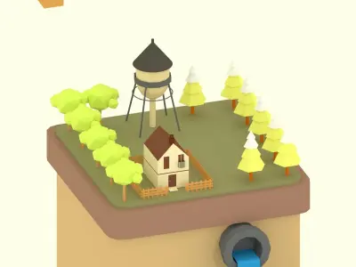 Flying low poly City Low-poly 3D model