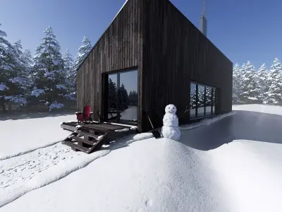 Exterior Scene - Winter Cabin 3D model 3D model