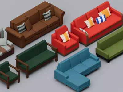 30 Sofa Mega Pack Collection Low-poly 3D model