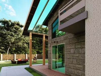 3D House modern with glass roof Free 3D model