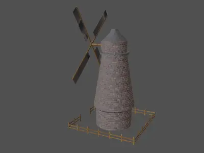stylized flour mill Low-poly 3D model