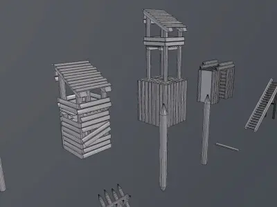 Wood Castle modular pack Low-poly 3D model