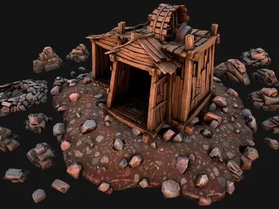 Medieval Stone Ore Mine Low-poly 3D model