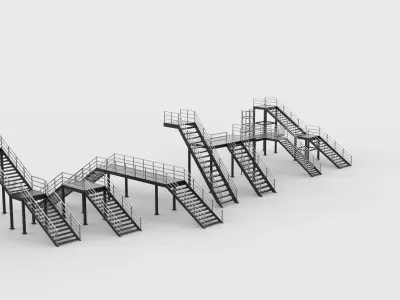 modular industrial stairs set 02  3D model