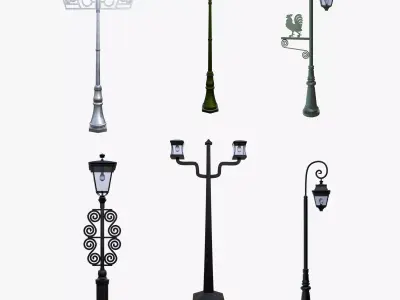Ornate Vintage Street Lamp Pack Game Ready Low Poly PBR  Quad 