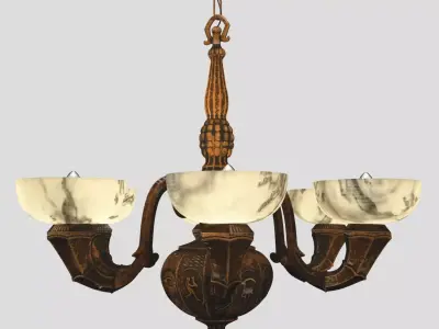 Arts and Crafts Antique 6 Light Copper Chandelier PBR 3D model