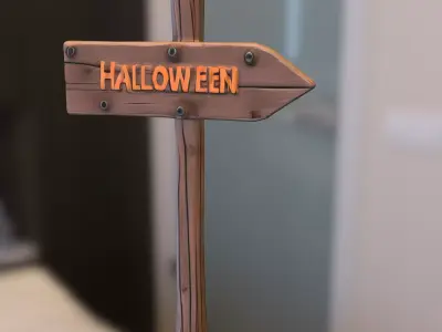 Halloween Wooden Signpost Low-poly 3D model