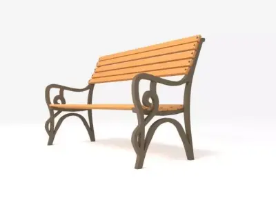 Bench wooden Low-poly 3D model