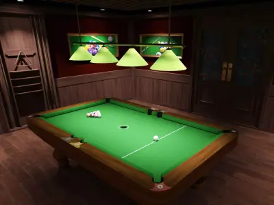 Billiards Room Interior  Pool Table Environment  Unity Blender Low-poly 3D model