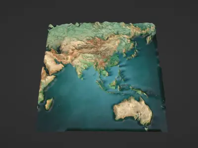 Asia Australia Map Topography Low-poly 3D model