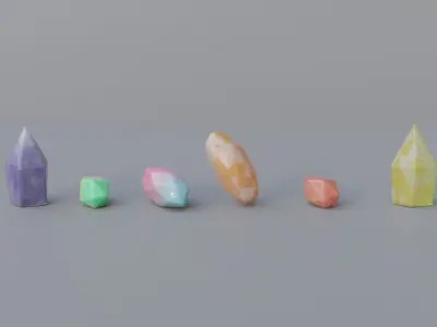 Set of 6 colourful crystals 3D model