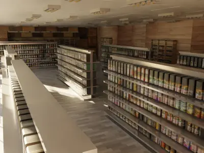 Supermarket interior Low-poly 3D model