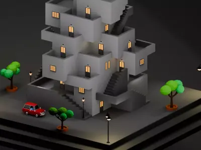 Brutalist Isometric House - Low Poly Game Ready Low-poly 3D model