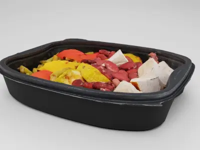 Poke bowl lunch box with tomatoes potatoes meat beans asparagus 3D model