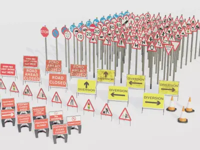 A comprehensive collection of UK traffic signs - Low poly PBR 3D Model Pack