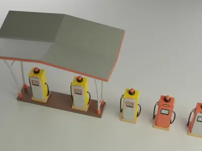 Petrol station Low-poly 3D model