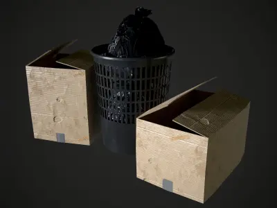 Trash And Carton Box Low-poly 3D model