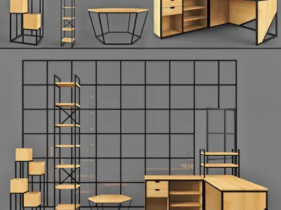 Furniture set 01 Furniture made of metal and wood 3D model
