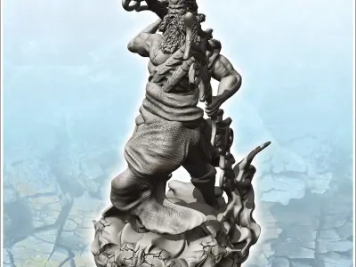 Zeus Jupiter on rock throwing lightning 1 - Medieval Fantasy Mag 3D print model