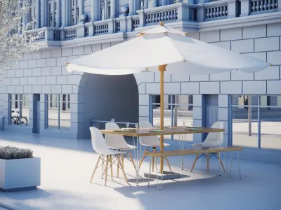 Restaurant set with wooden bench 3D model