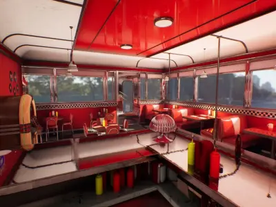Modular Vintage American Diner Asset Pack UE4 UE5 Blender FBX Low-poly 3D model