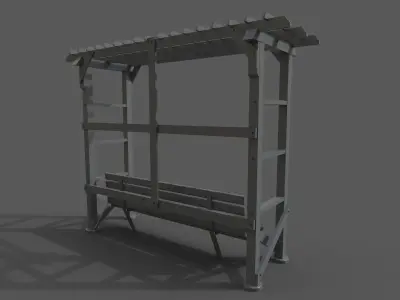 bench patio set low poly 3D model
