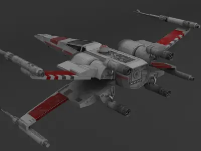Star Wars Red T70 X Wing Starfighter and R5 Unit rigged 3D model