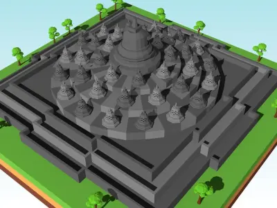 Cartoon Low Poly Borobudur Temple Low-poly 3D model
