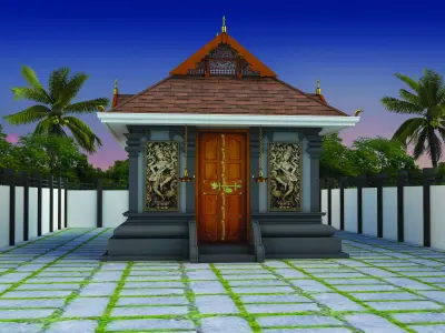 temple indian with wooden door 3D model
