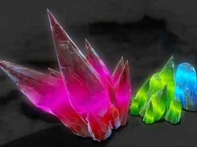 3D GLOWING CRYSTAL STONES Game Ready Low-poly 3D model