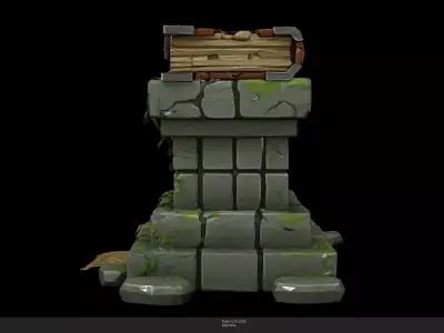 Stylized Stone Pedestal with Magic Book - AI Low-poly 3D model
