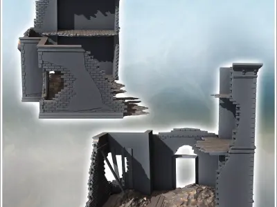 Two-story ruined building with baroque-style entrance door 22 -  3D print model