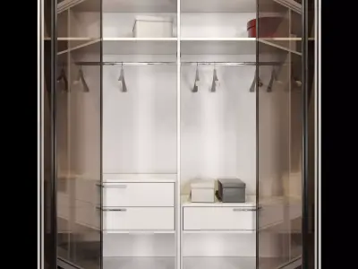 Wardrobe closet with glass doors and drawers 3D model