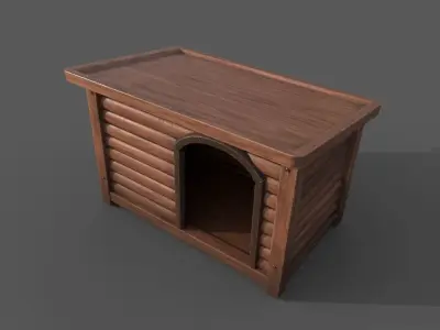 Square wood made dog house style B Low-poly 3D model