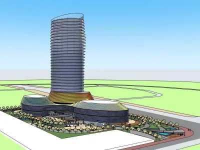 Parametric Podium Tower Complex SketchUp Model Low-poly 3D model
