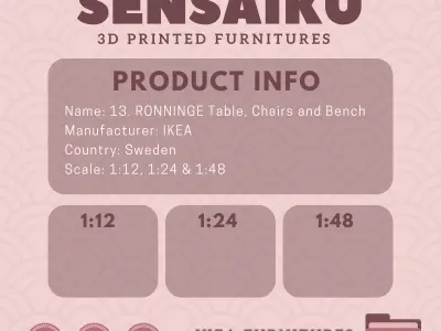 RONNINGE Table Chairs and Bench for Dollhouse - IKEA - 3D Print 3D print model