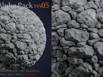 Stone and Brick Alpha Brush - HA05 - 4K - 16bit - SBSAR 3D model