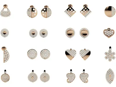 80 Diamond Head Light Wt Earrings 3dm stl renders details 3D Model Pack