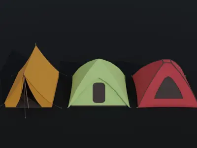 Cartoon tents Polygonal Style Low-poly 3D model