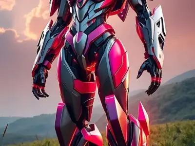 Futuristic Pink Silver Mech Suit Glowing Transformer Field 3D Low-poly 3D model