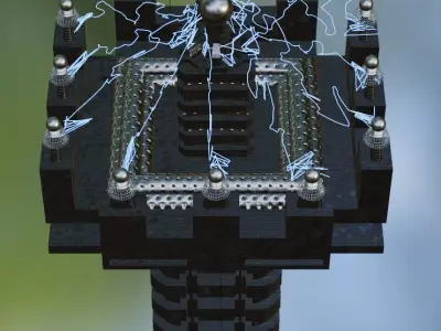Scifi Tower with lightning custom tesla coil 3D model